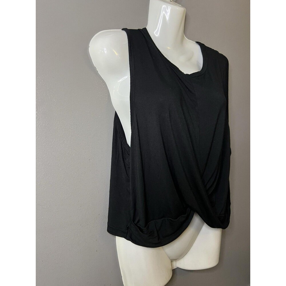 Good American Tank Top Womens 4 Black Twist Front Sleeveless Jersey Crop - Picture 3 of 11
